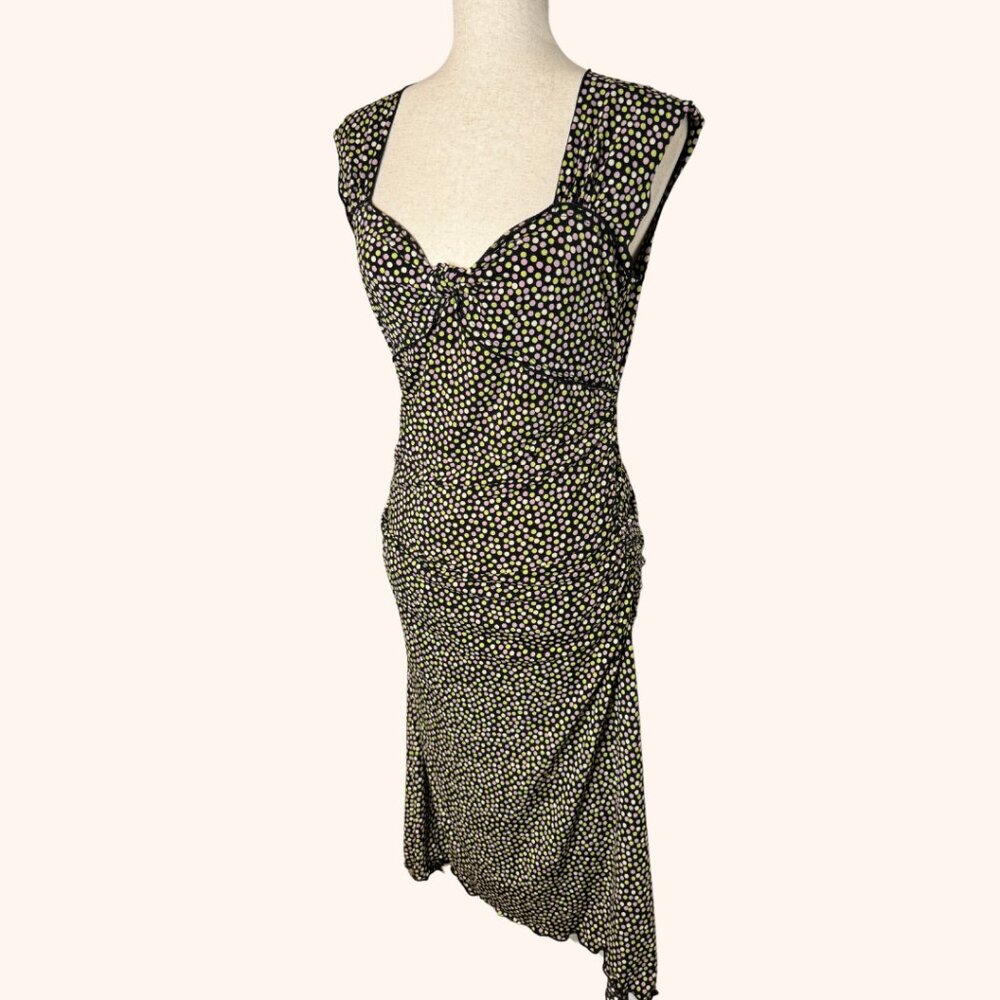 Max Studio Polka Dot Midi Dress with Ruched Detail & Lettuce Hem